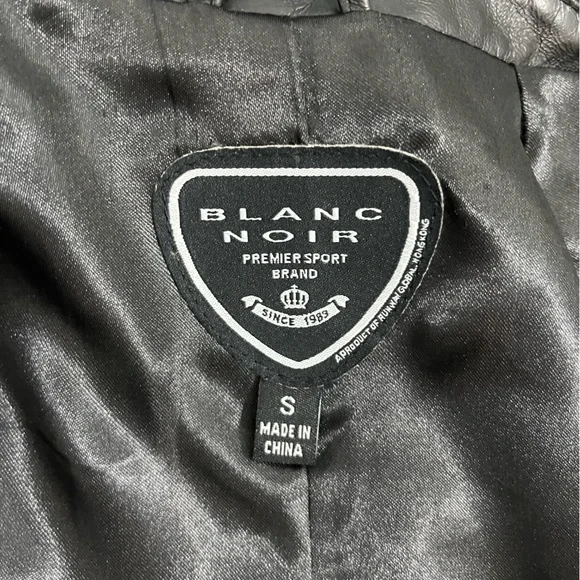 BLANC NOIR Quilted Leather Moto Jacket Belted Zip Up Lined Buckles Black Size S - Picture 8 of 9